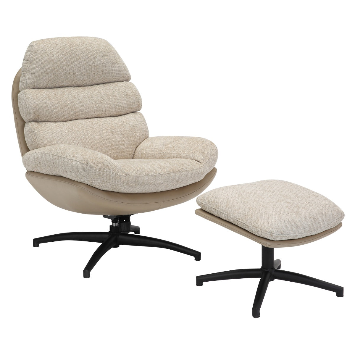 Giga Meubel Fauteuil Liane - Stof/Metaal - Beige - Met Voetenbankje