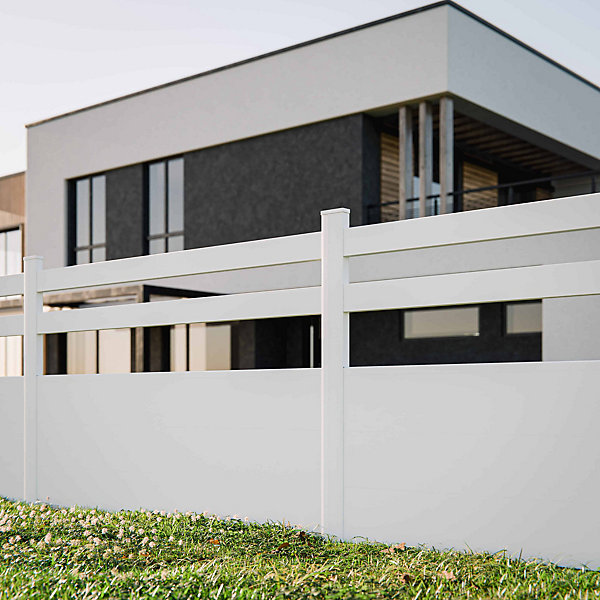 Kit Clôture SLIM PVC Blanc H. 120 cm x L. 11.10 m - 2 Lisses   3 Soubassements
