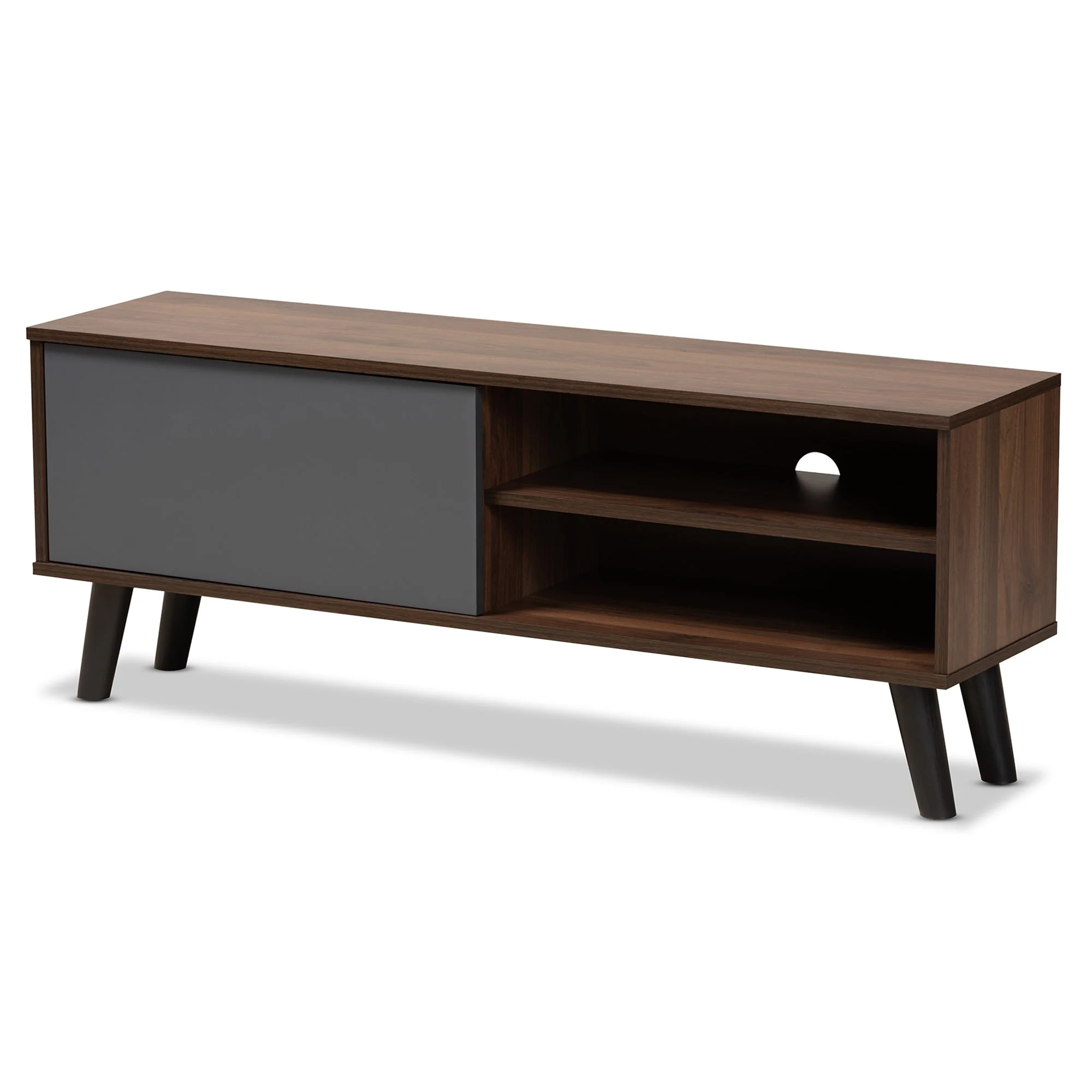 Mallory Two-Tone Walnut Brown and Grey Finished Wood TV Stand