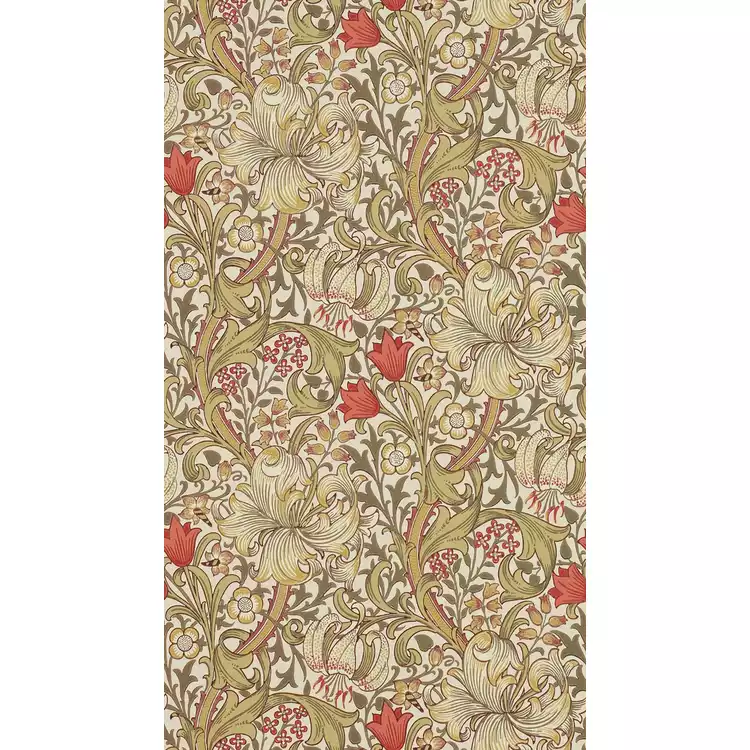 Morris & Co. Golden Lily Brown Floral Wallpaper