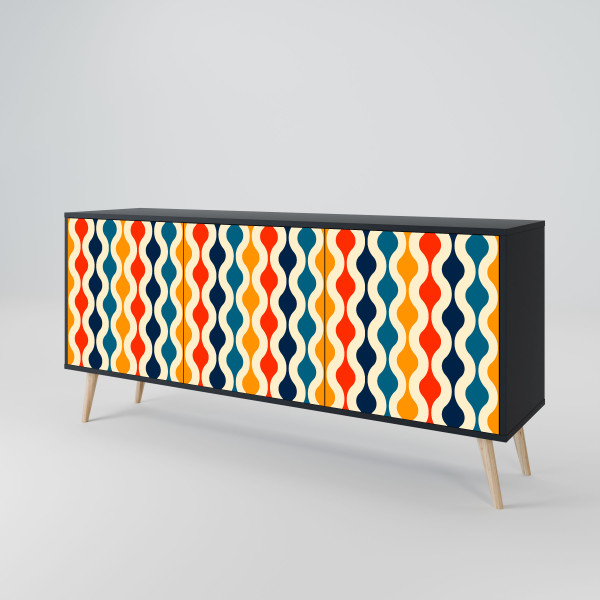 COLORFUL NOSTALGIA Komoda 3 drzwi Czarna-Bukowa skośna