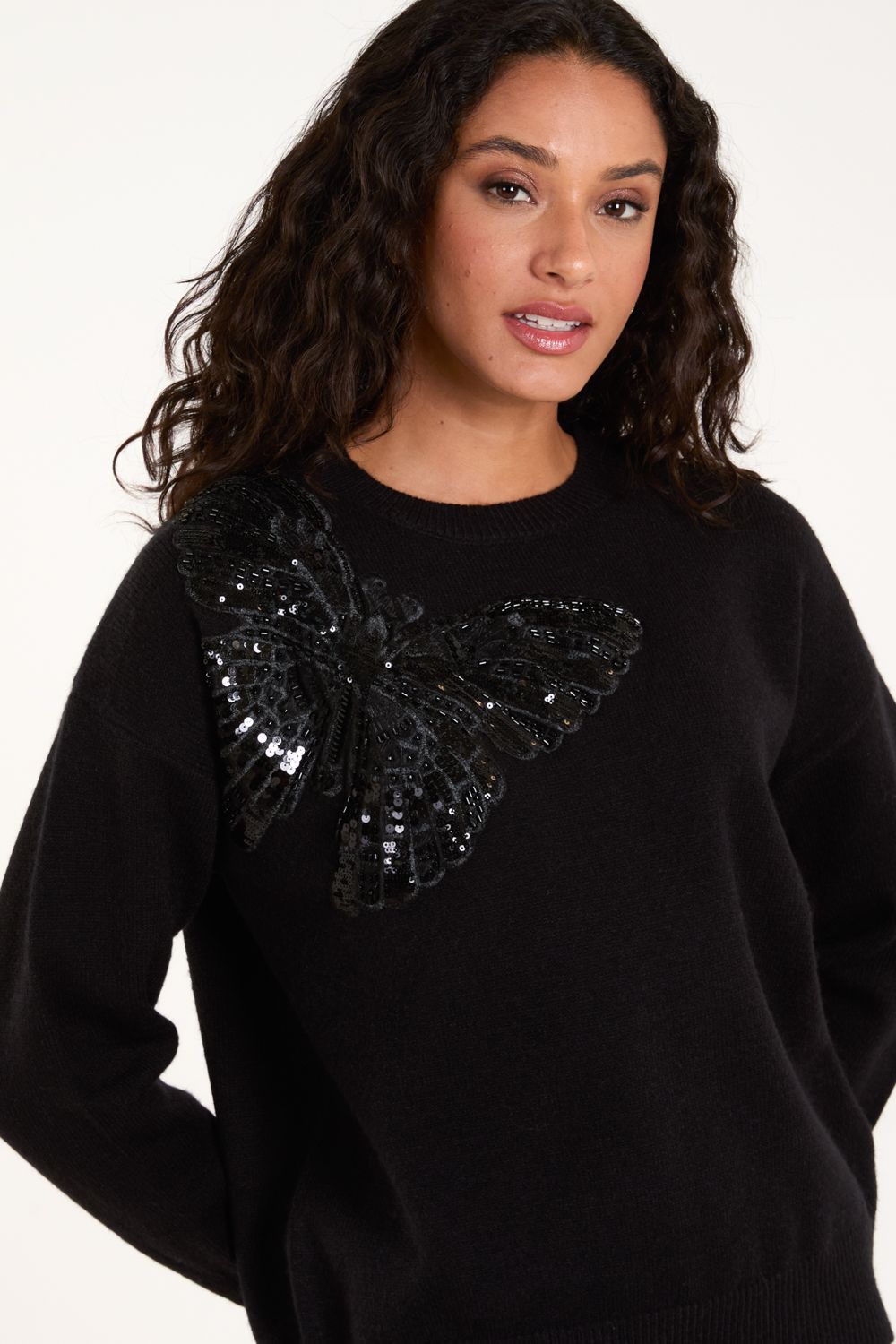 Blue Vanilla Embellished Sequin Butterfly Jumper