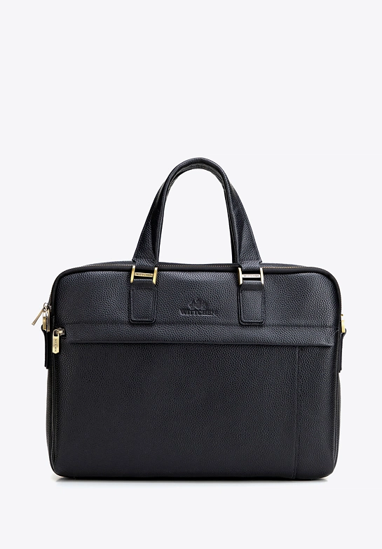Torba na laptopa 15” ze skóry naturalnej dwukomorowa czarna
