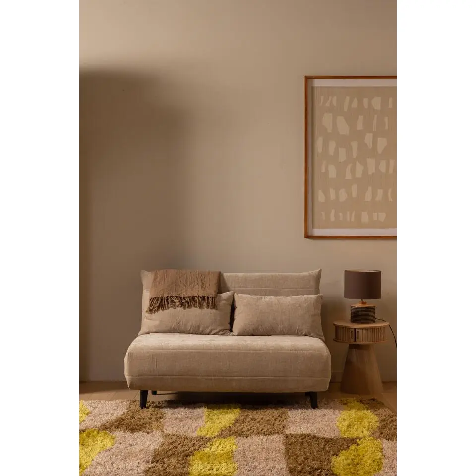 WOOOD Xem Slaapbank - 1-Persoons - Chenille stof - Naturel - 80x122x92