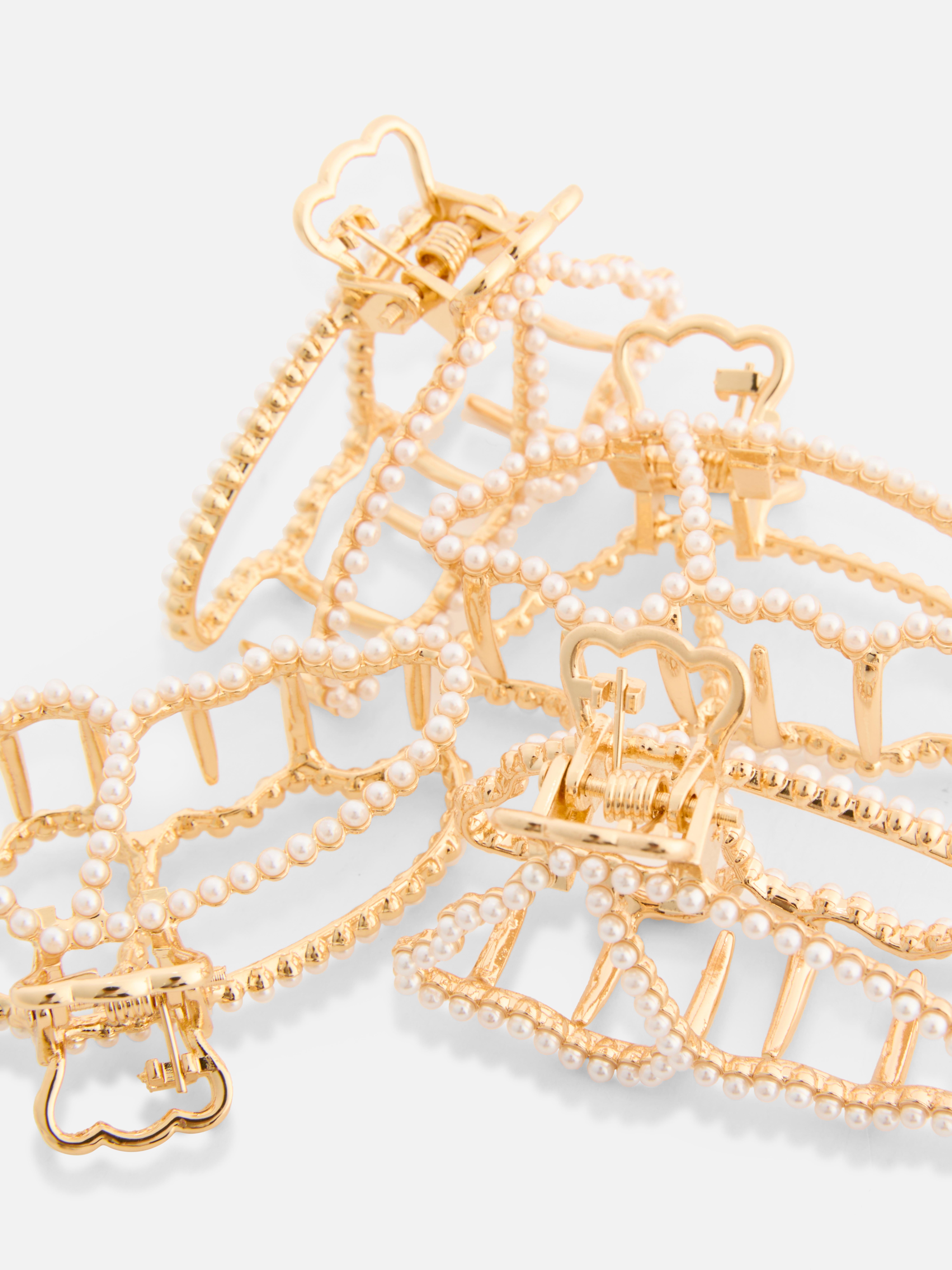 4pk Faux Pearl Butterfly Bulldog Hair Clips