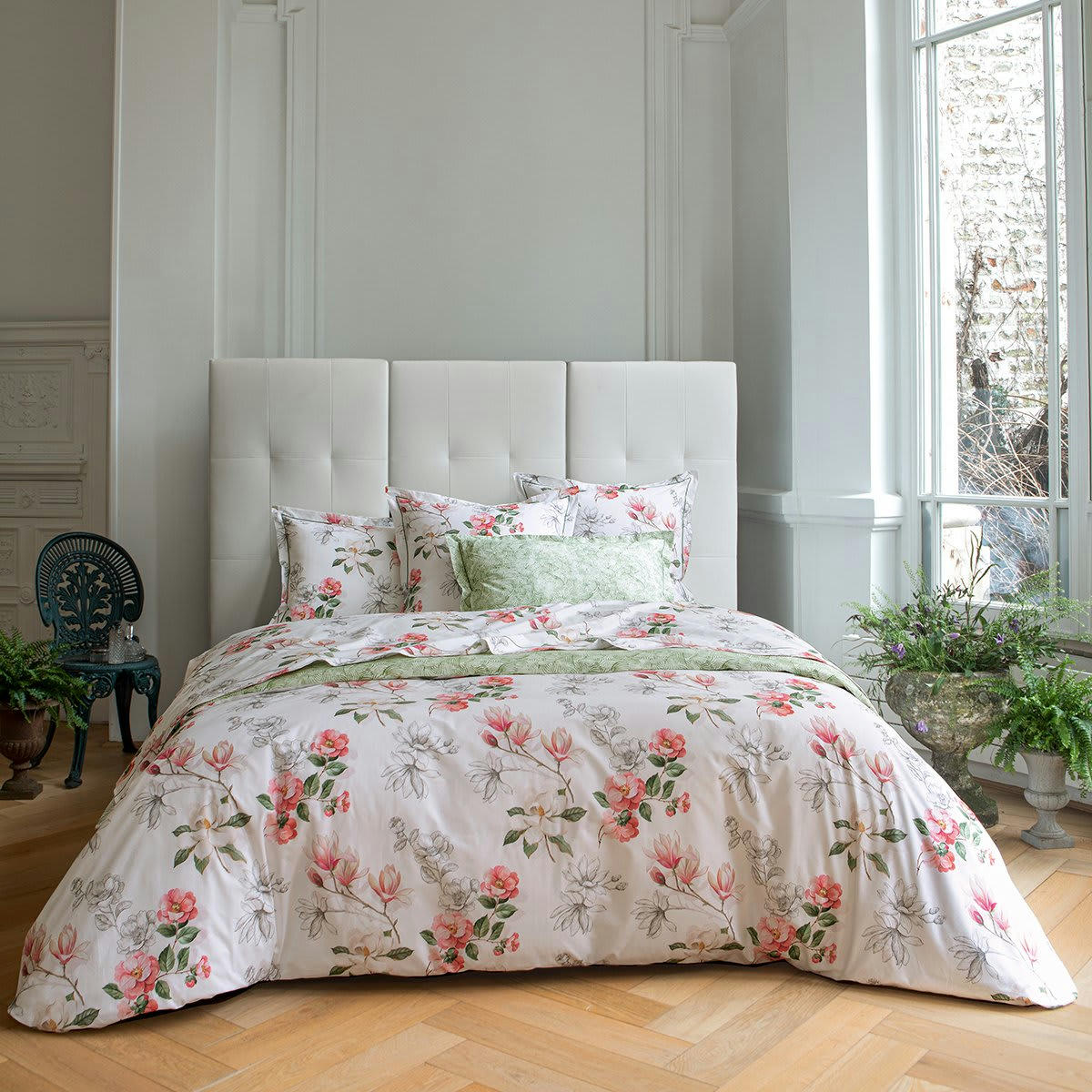 VILLANDRY - Housse de couette percale rose clair 260x240 cm