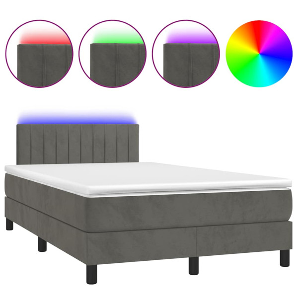 Łóżko kontynentalne z materacem i LED ciemnoszare 120x190 cm