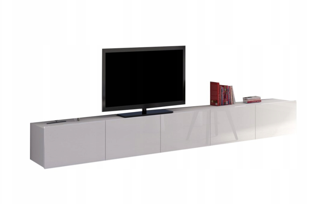 Stolik RTV Biały Połysk 250cm Wiszący Lub Stojący