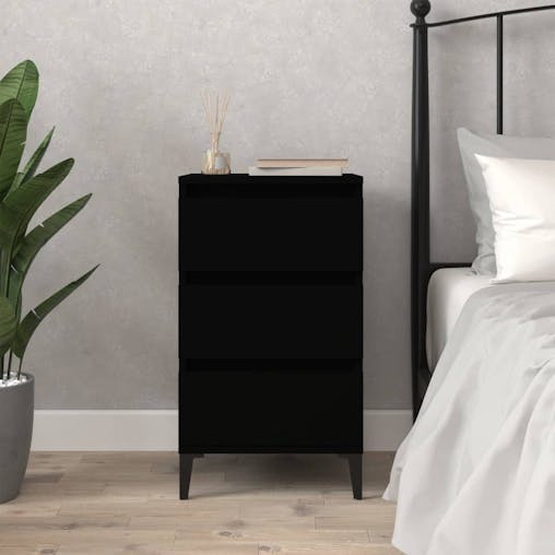 NNEVL Bedside Cabinet Black 40x35x70 cm Engineered Wood
