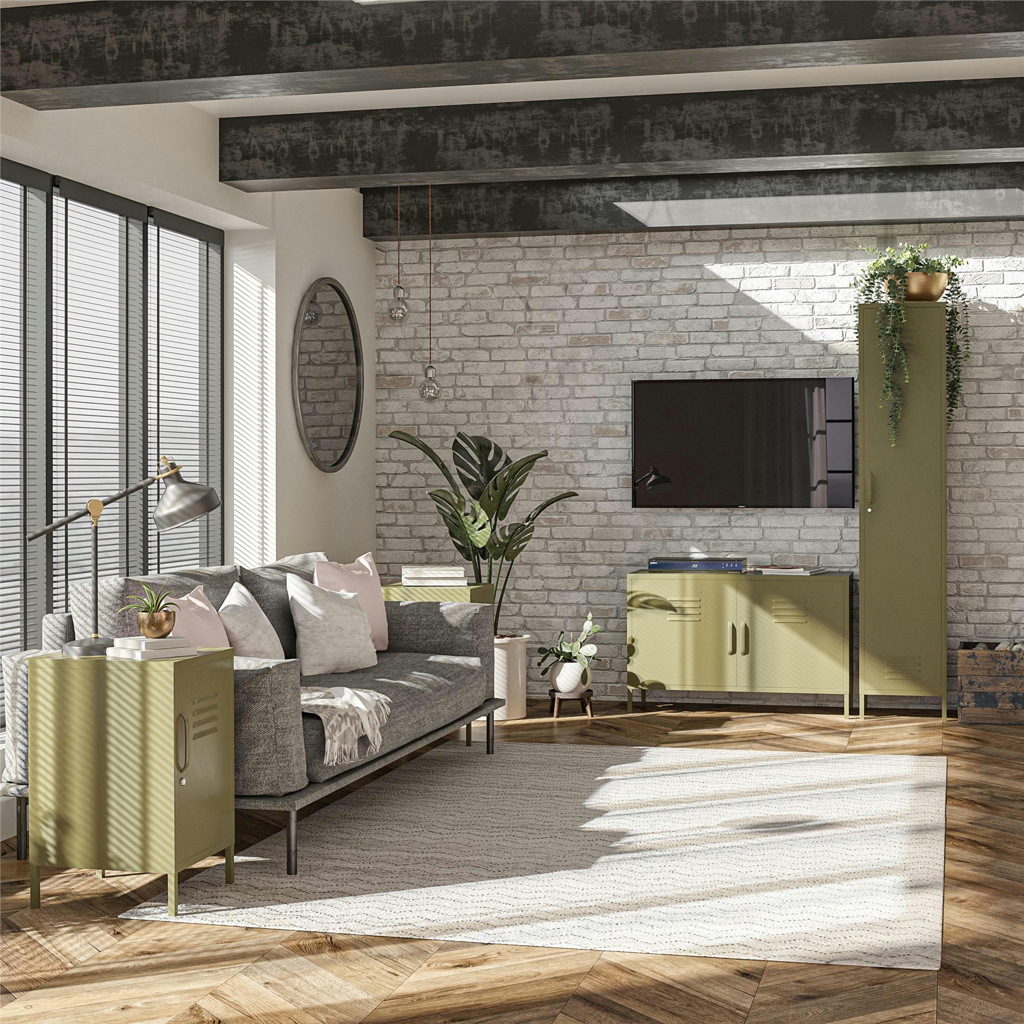 BRADFORD - Table d'appoint avec 1 porte en métal vert olive