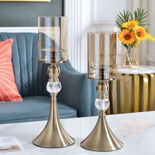 SOGA 2X 43cm 38cm Glass Candle Holder Candle Stand Glass/Metal