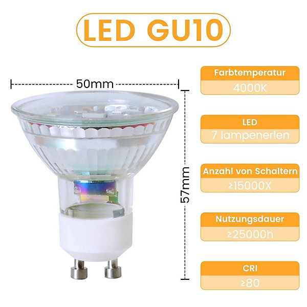 NETTLIFE Lot de 6 ampoules LED GU10 Blanc neutre 5 W, remplace une ampoule 50 W 4000 K économie d'énergie spot non dimmable