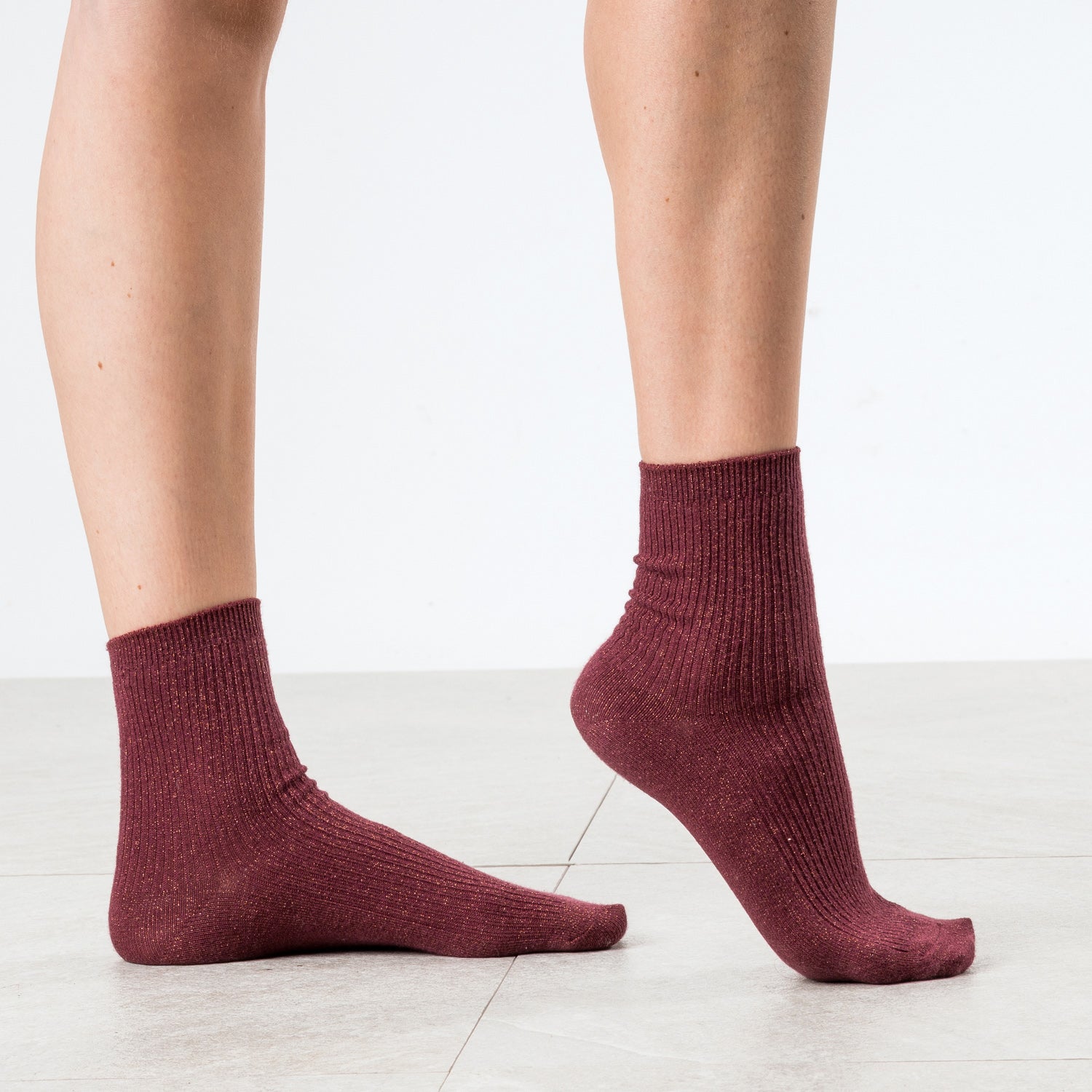 Chaussettes bordeaux pailletées