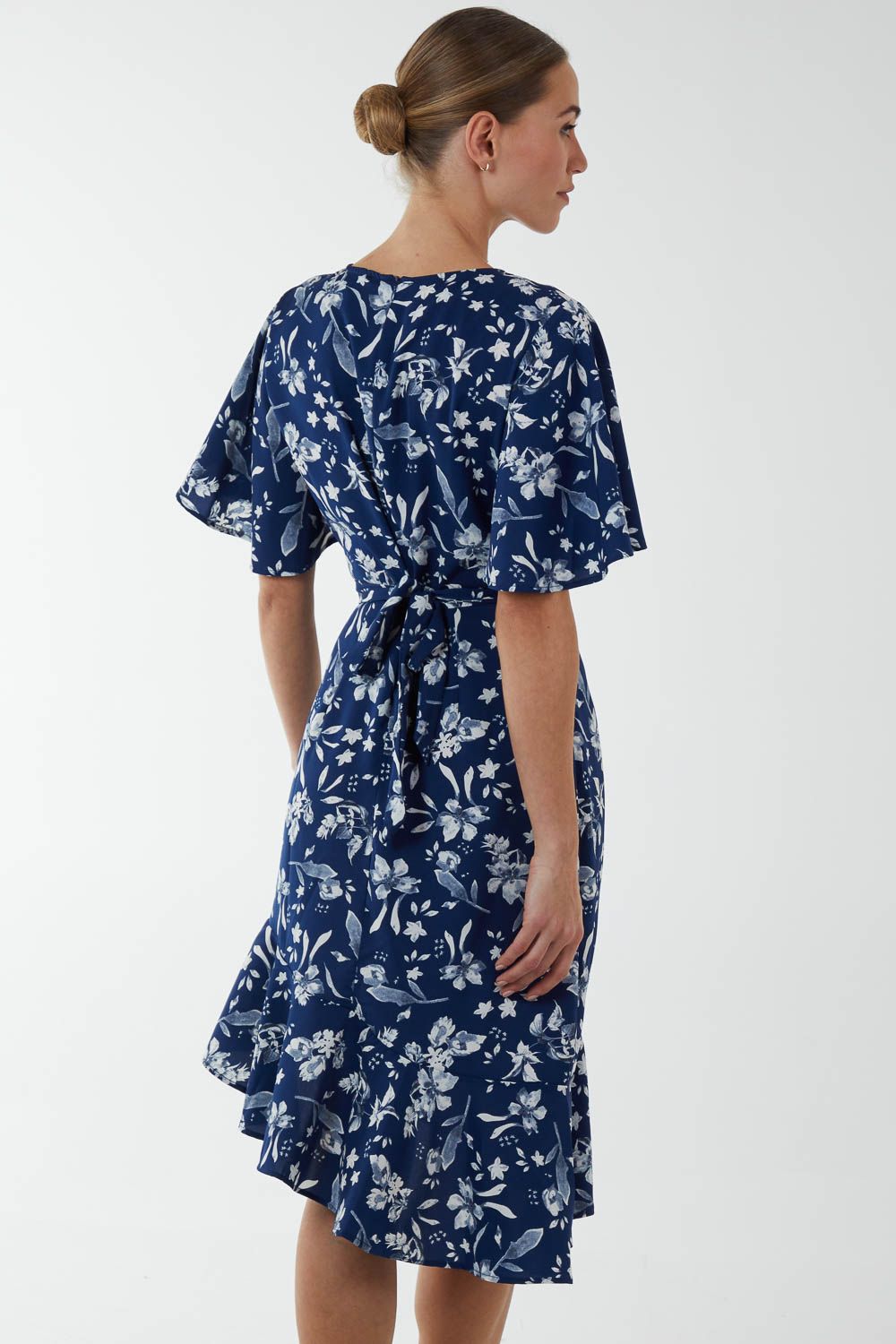 Blue Vanilla Angel Sleeve Asymmetric Tier Midi Dress