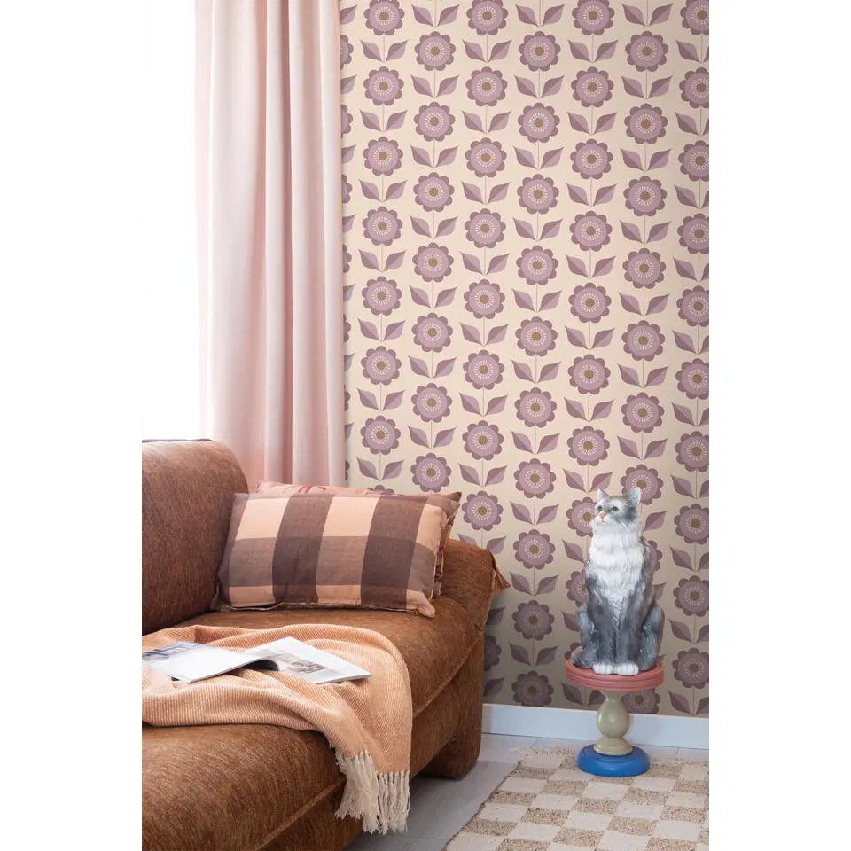 ESTAhome behang bloemen paars - 50 x 900 cm