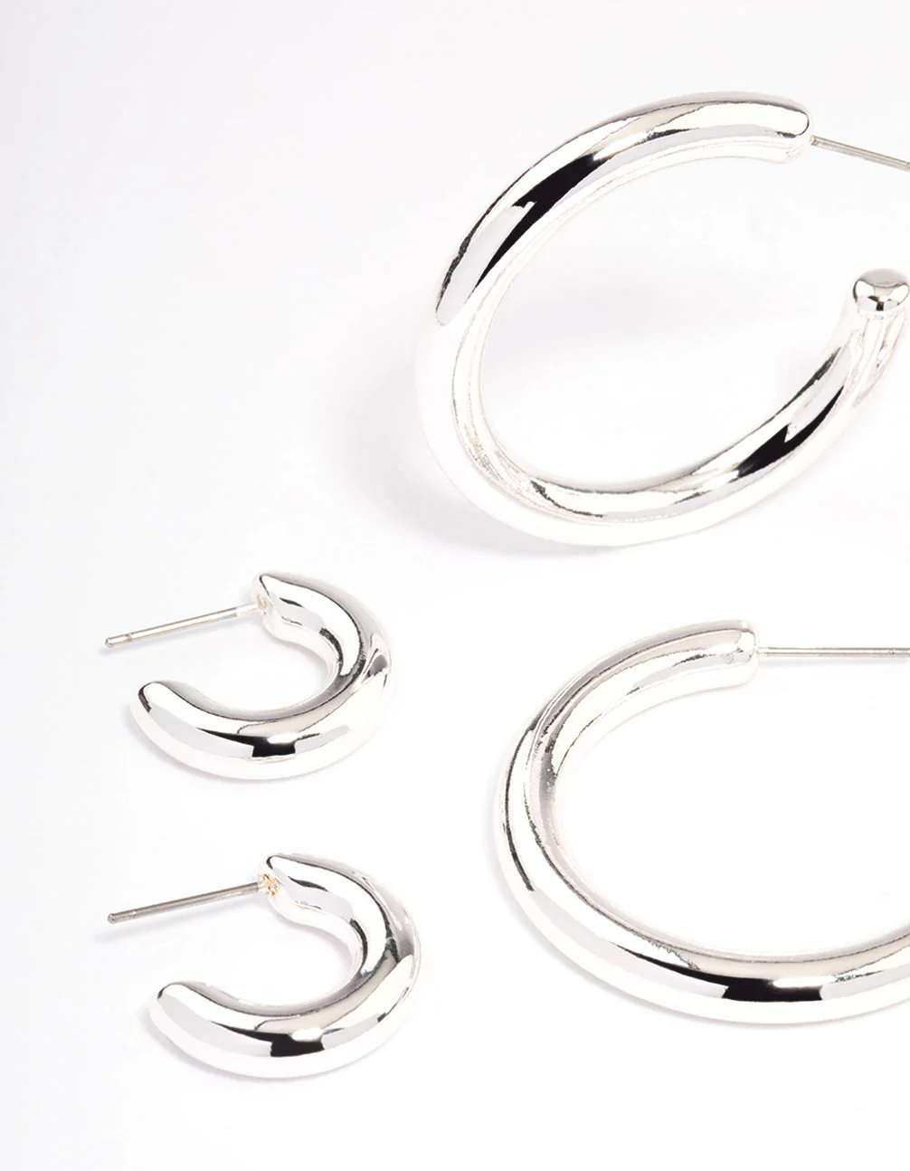 Silver Puffy Mixed Hoop Earrings Pack