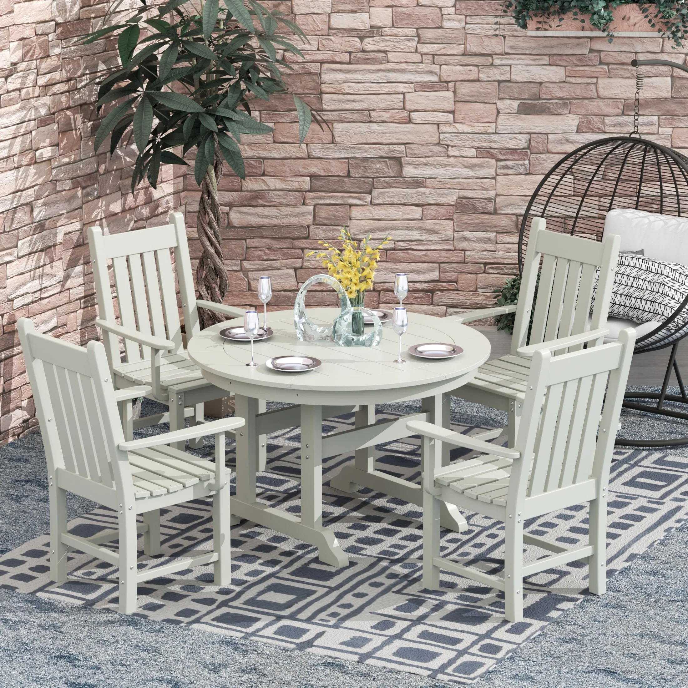 Polytrends Laguna Hdpe All Weather Outdoor Patio Dining Set with Round Table, Armchairs (5-Piece Set)