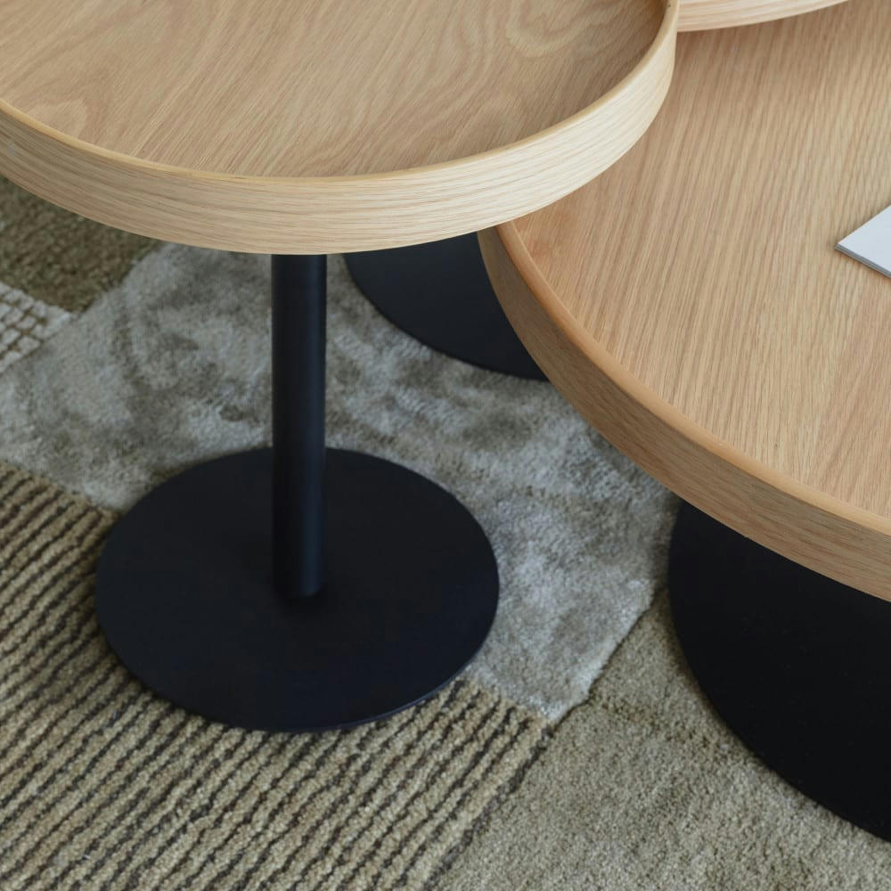 YURI - Table basse ronde en bois et métal D70cm bois clair