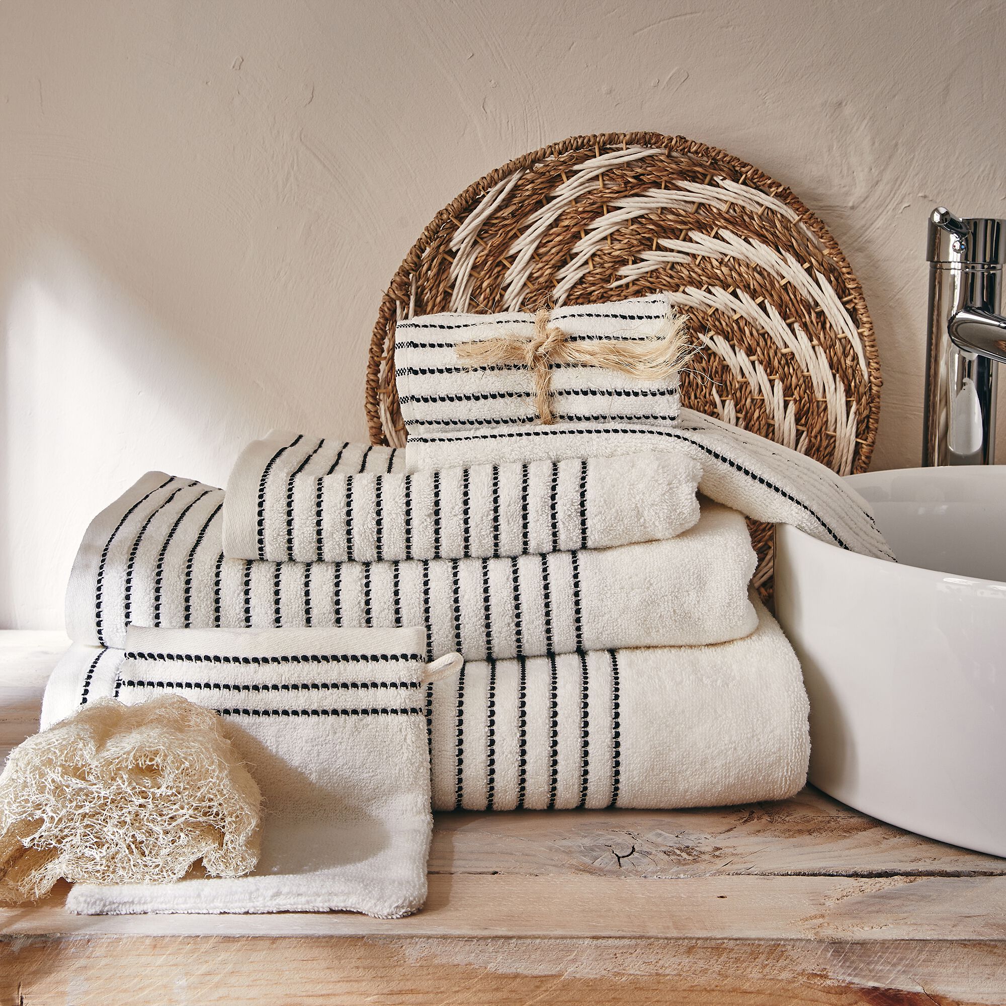 RHODES - Drap de bain en coton - blanc ventoux 100x150cm