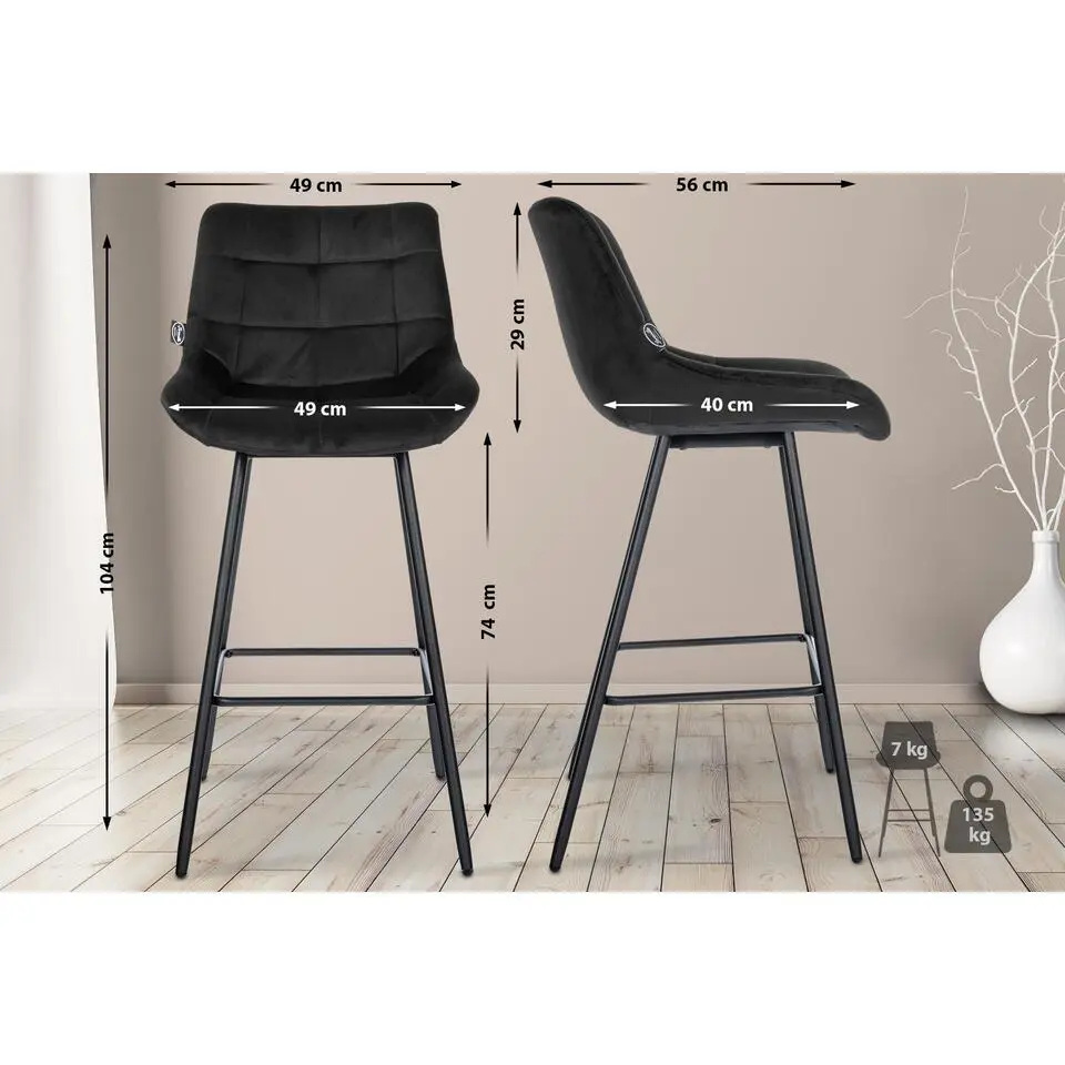 CLP Barkruk Weston zwart Frame - Fluweel - zwart