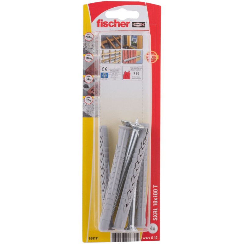 Cheville SXRL-T pour ossatures et cadres avec vis à tête fraisée Ø 10 x 100 mm 4 pièces