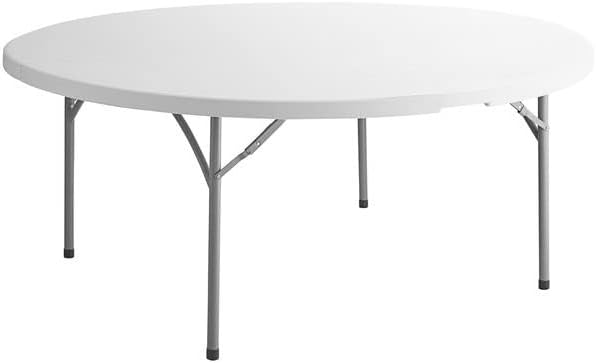 PRO&Family 72 Round Table, Plastic, White, Folding, Heavy Duty, Indoor/Outdoor, 10 Seating Capacity