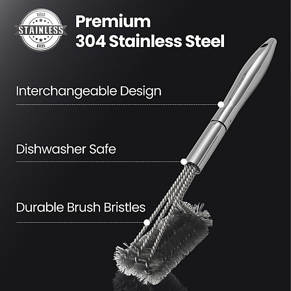 Brosse de barbecue 3-en-1 , Avec grattoir &éponge résistante , Manche long , Pour grilles en fonte ou inox