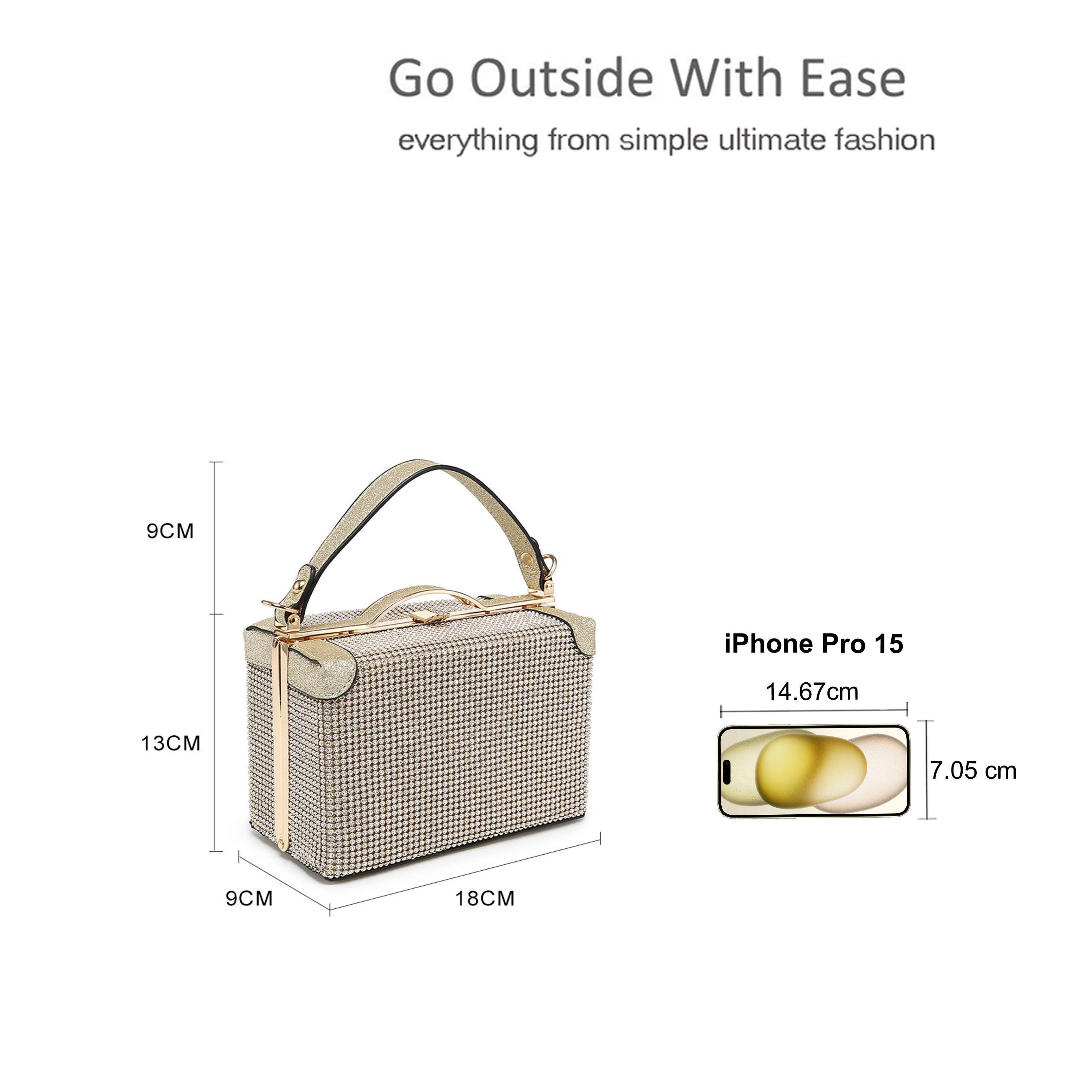 Kitise Rhinestone Box Top Handle Clutch Bag and Zippered Interior