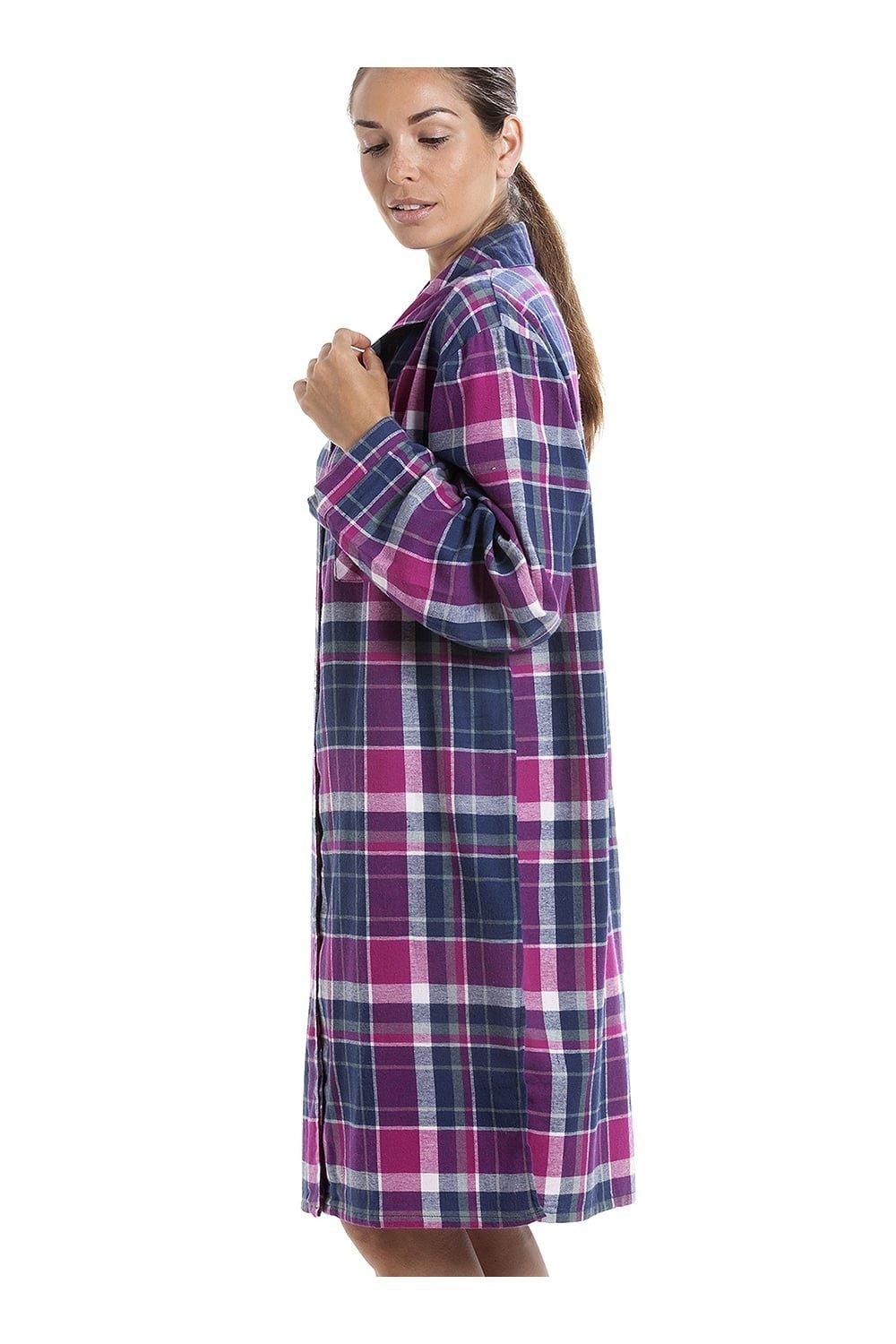 Camille Wincy Checkered Long Sleeve Button Front Nightshirt