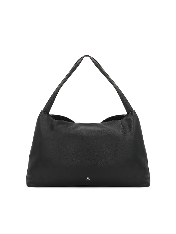 Black trapeze handbag with shoulder strap
