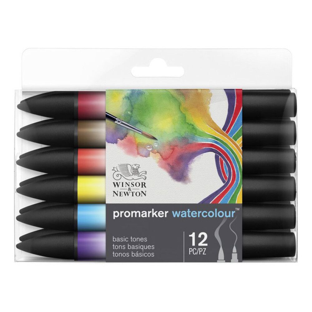 TUSJSETT PROMARKER AKVARELL WINSOR & NEWTON 12 FARGER