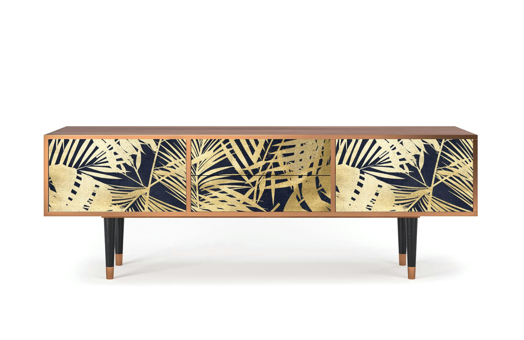 JUNGLE VIBES - Meuble TV  bleu et jaune 2 tiroirs et 2 portes L 170 cm