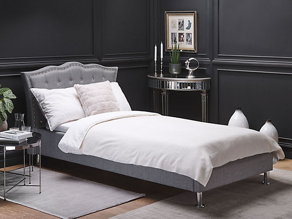 Lit avec sommier Tissu METZ 90 x 200 cm Gris clair