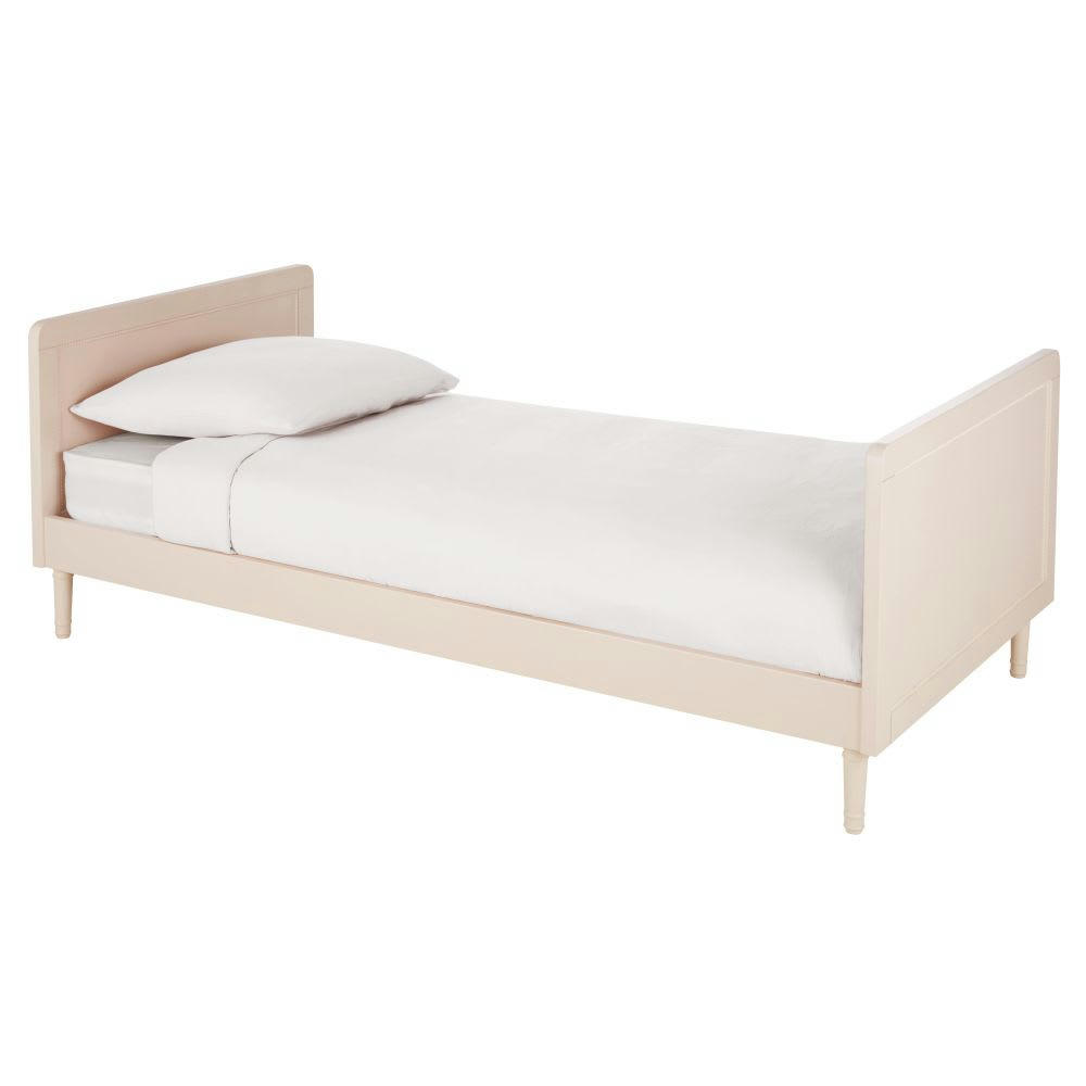 Milie - Lit avec sommier à lattes en bois de pin beige rosé 90x190