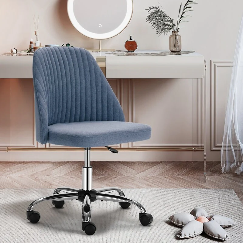 Office Desk Chair, Modern Cute Rolling Vanity Swivel Task Chairs with Wheels, Comfortable Back Seat Armless