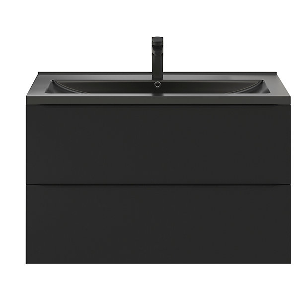 Meuble vasque suspendu noir mat l.100 cm Imandra   plan vasque noir céramique Nira, GoodHome