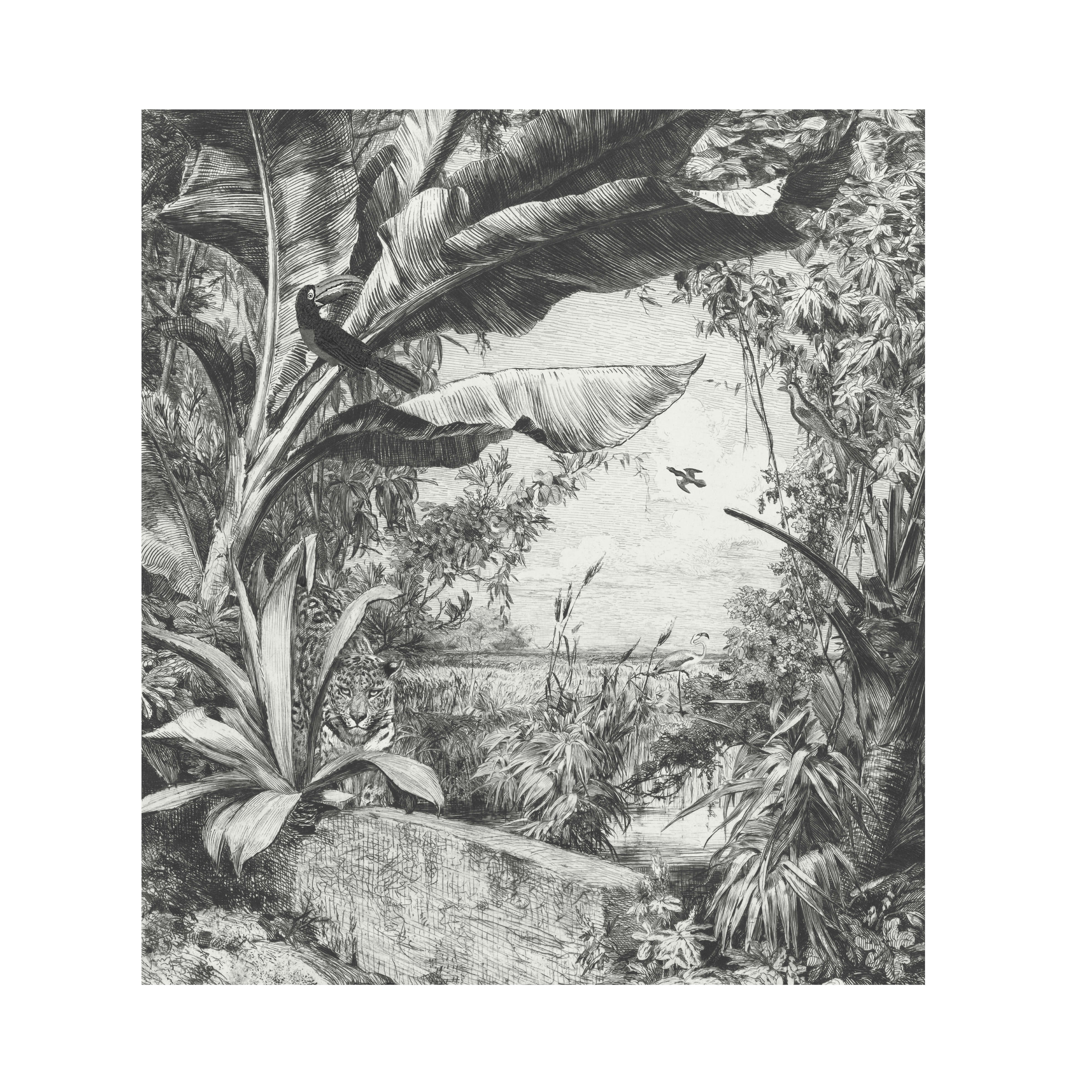 - Papier peint panoramique jungle sauvage noir blanc 280x250cm