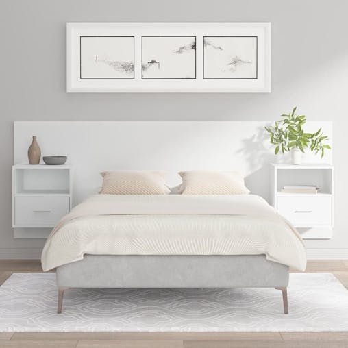 NNEVL Bed Headboard with Cabinets White Engineered Wood