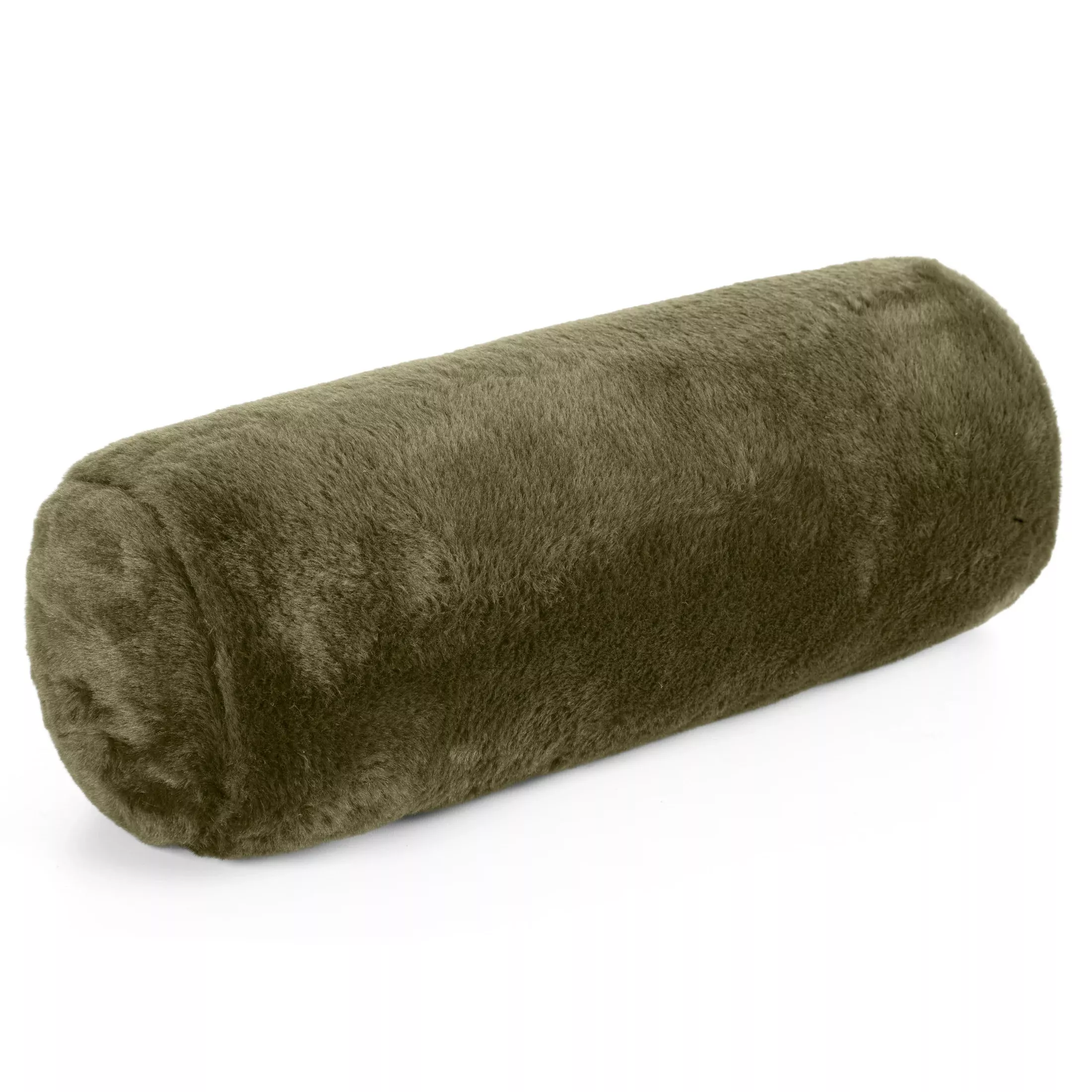 Poduszka wałek 15x45 cm oliwkowa z miękkiej futrzanej tkaninyNINA