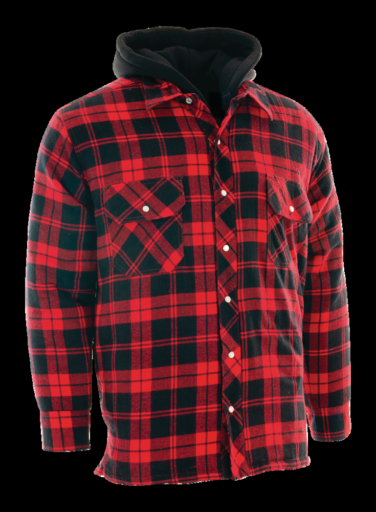 Forcefield Hooded Cotton Flannel Work Shirt with Snap Front Closure, Assorted Colours