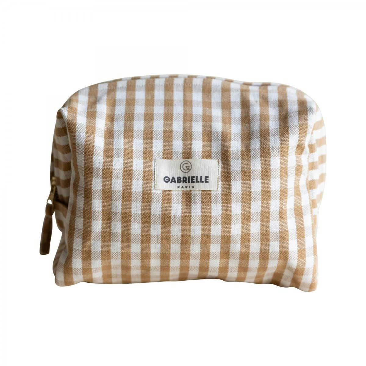 PAR AMOUR - Trousse de toilette en coton imprimé Vichy beige