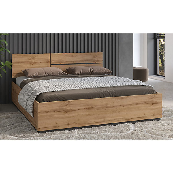 Lit HAVANA 180x200 chene et noir avec sommierStyle naturel et couchage grand confort