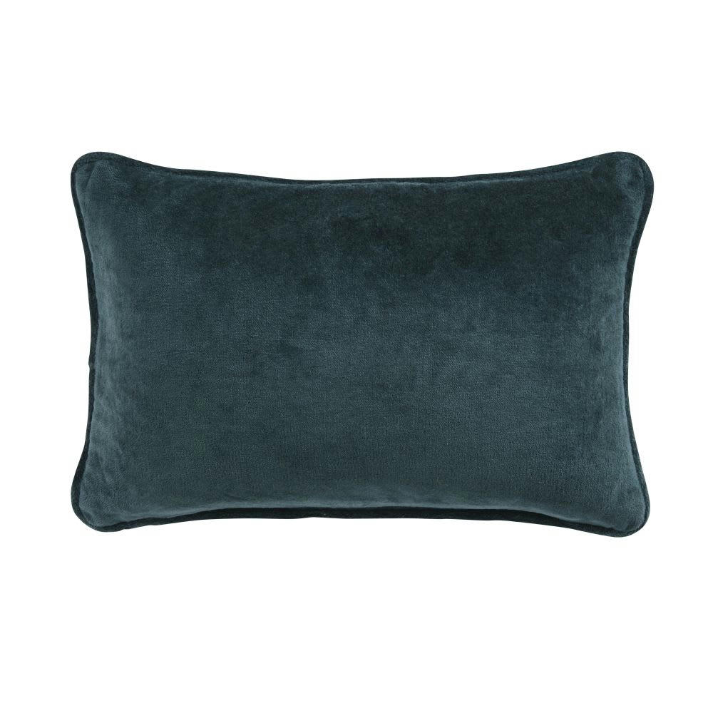 ALTURA - Coussin en velours de coton vert cèdre motif cœur floral doré brodé 30x20