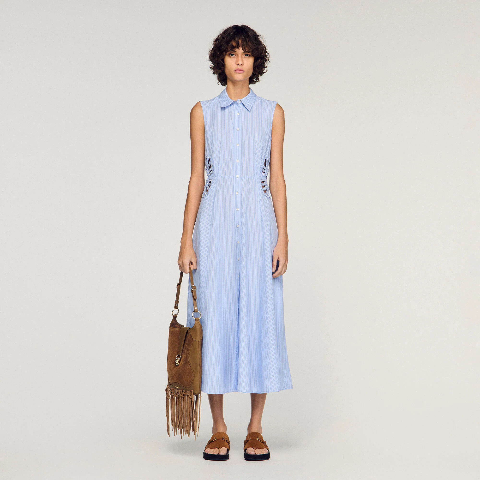 Robe longue en coton à rayures