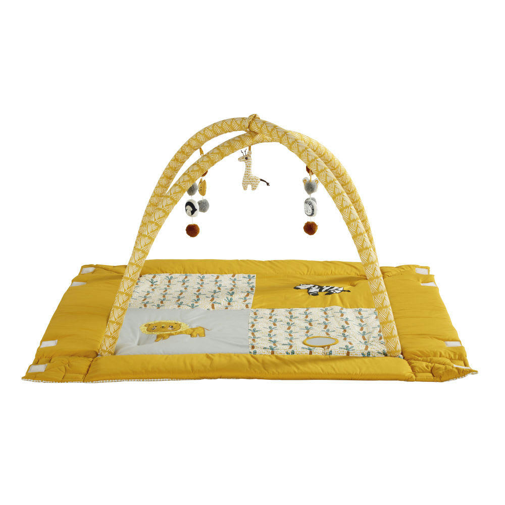 MINI JUNGLE - Tapis d'éveil bébé en coton jaune moutarde et blanc D125
