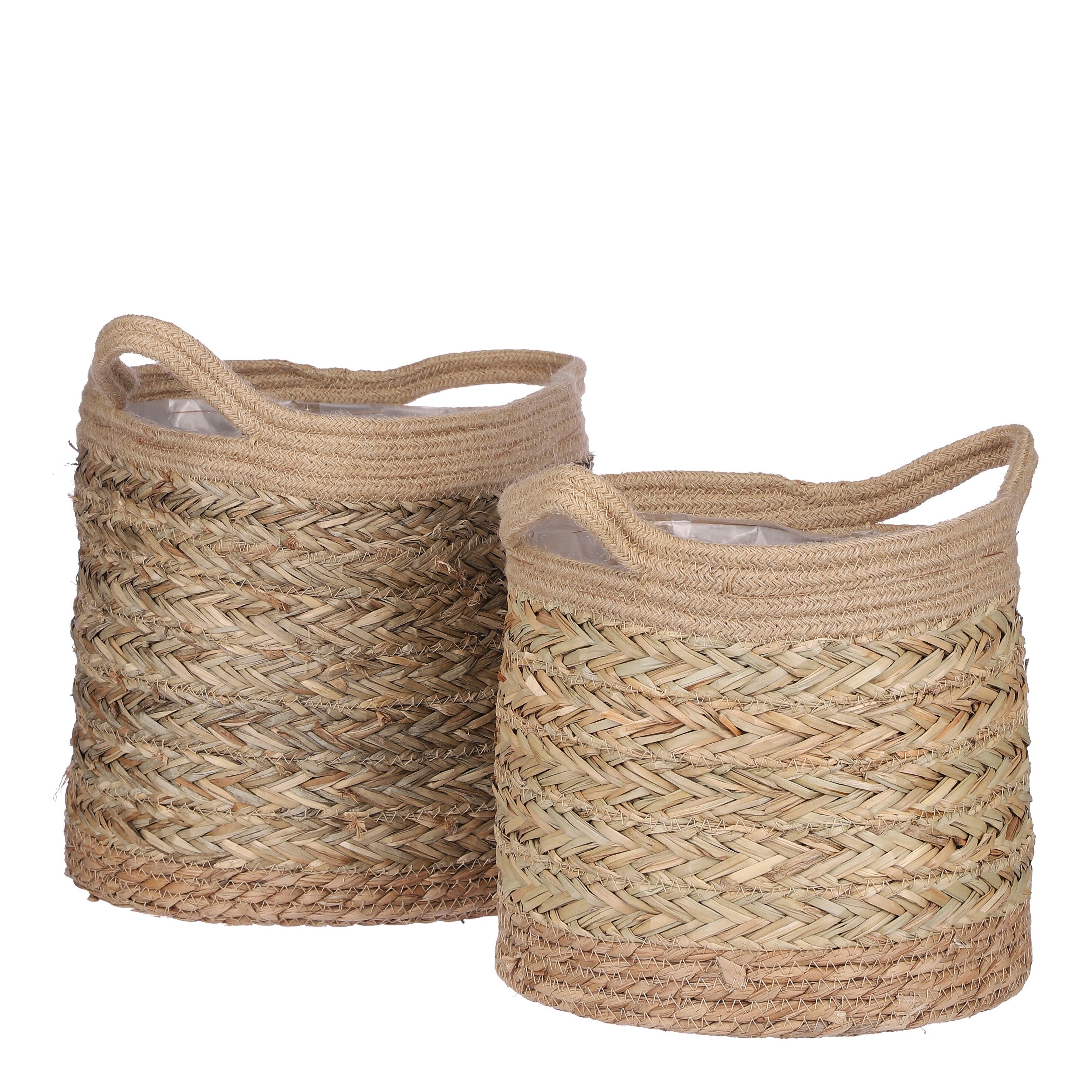 Mica Decorations Anne Plantenmand - Set van 2 - H28 x Ø30 cm - Zeegras - Lichtbruin