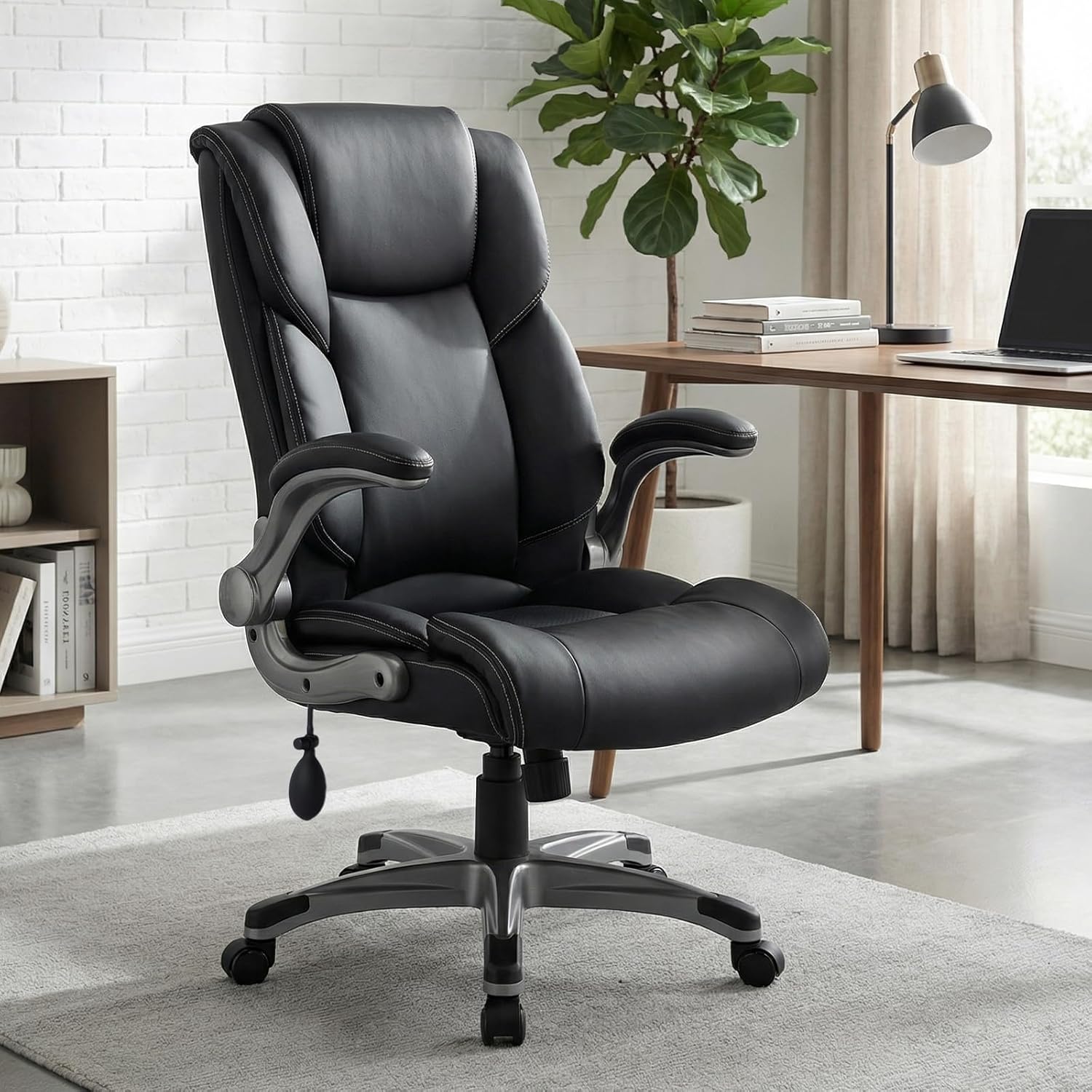 COLAMY Ergonomic Executive Office Chair, High Back Desk Chair with Adjustable Lumbar Support, Flip-Up Armrests & Thick Seat Cushion, 90°–110° Reclining Computer Chair for Home Office