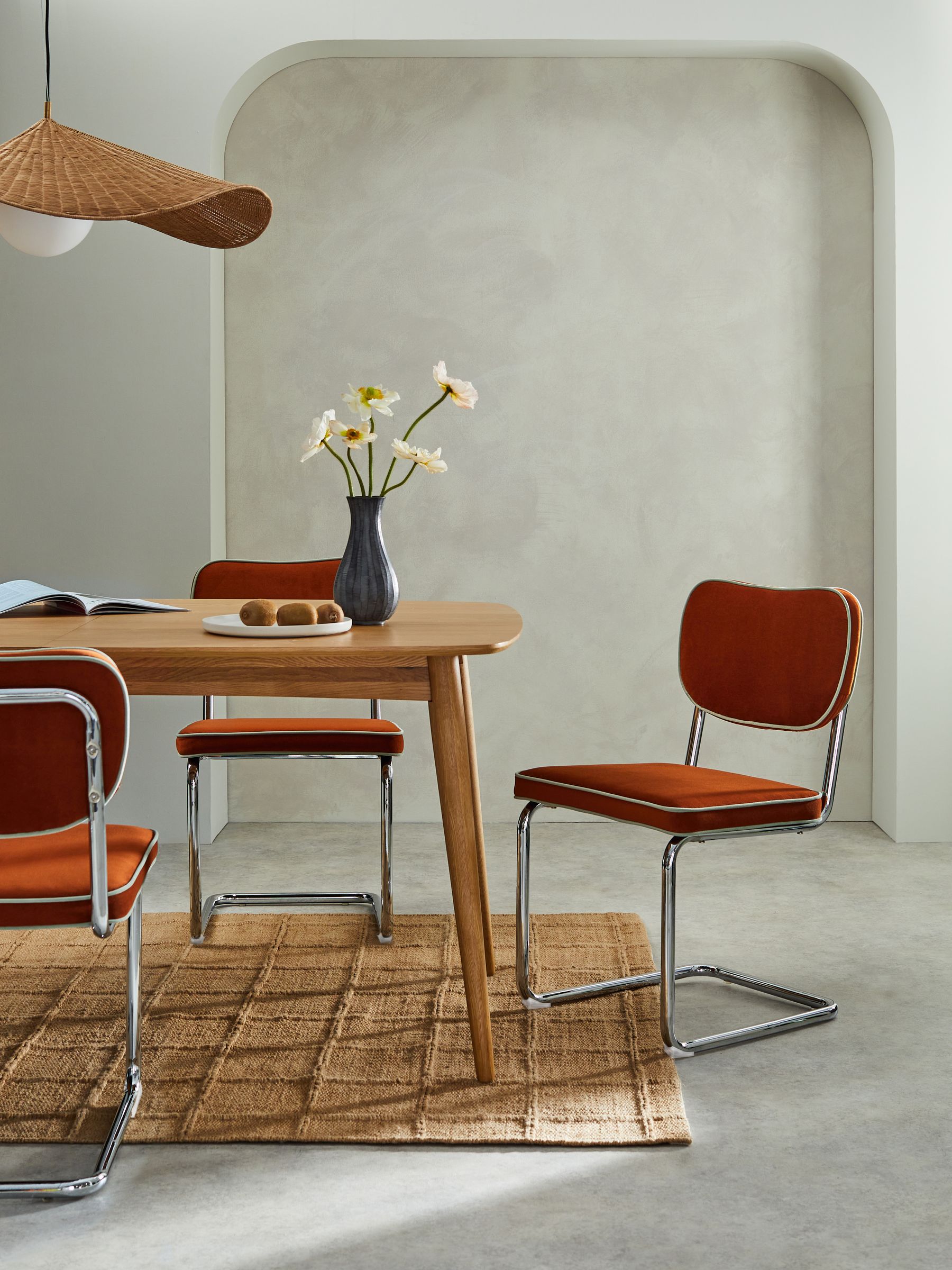 Set of 2 Parker Dining Chairs in Velvet in Cinnamon with Jade Green Piping