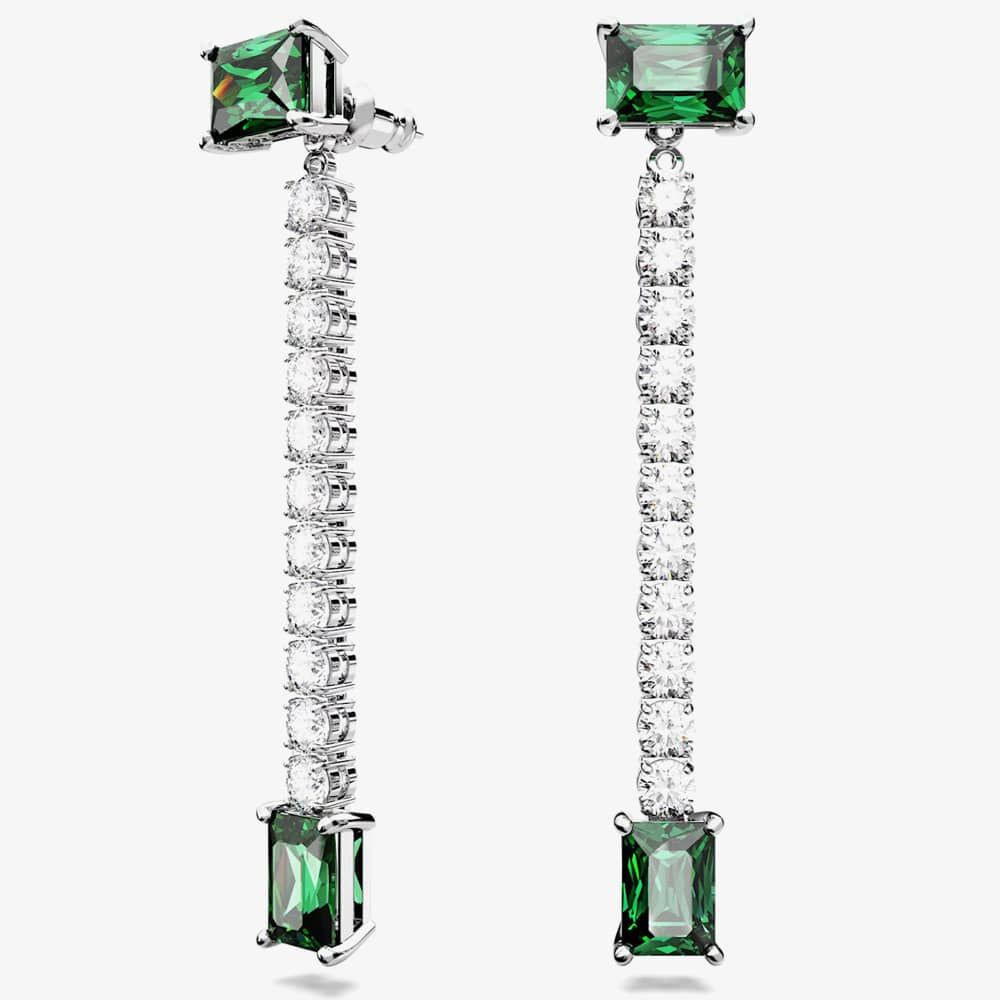 Swarovski Swarovski Matrix Green Mixed Cut Rhodium Plated Dropper Earrings 5665786