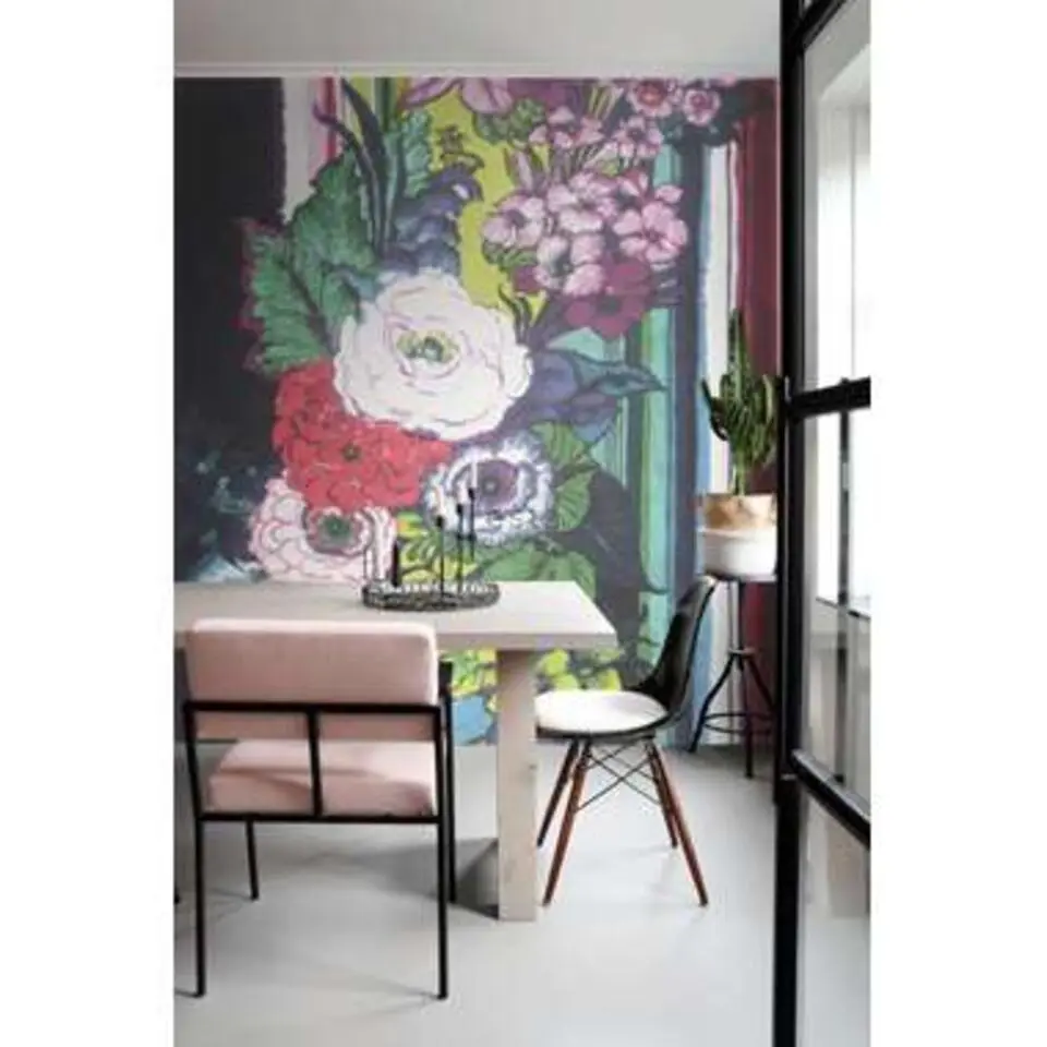 ESTAhome fotobehang - bloemen - zwart, rood, blauw, wit en groen